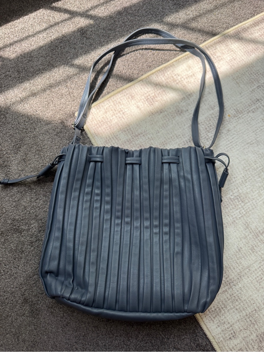 Blue Pleated Crossbody Bag - Unbranded